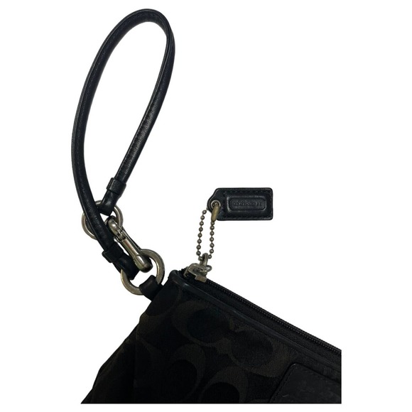 Coach Wristlet Womens Signature Monogram Fabric Zip Closure Black Gray/Green - Picture 5 of 13